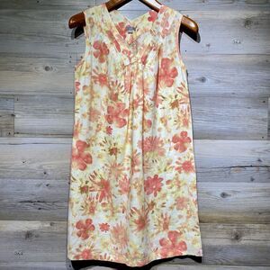 J Jill Linen Shift Dress Sundress Size Small Watercolor Floral Sleeveless Resort